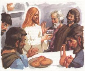 yapboz İsa Last Supper de kutsanmış ekmek ve şarap